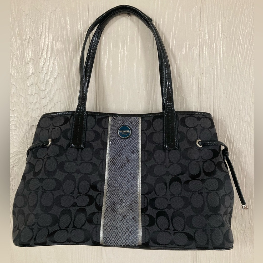 Coach Signature Stripe Python Print Carryall Hand… - image 1